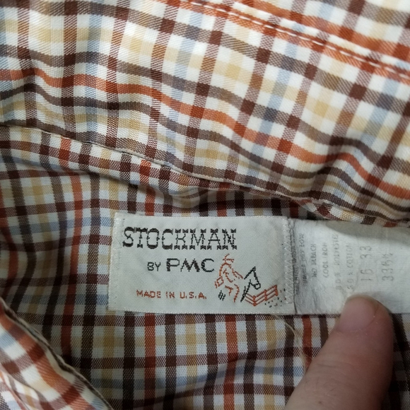 Vintage Stockman by PMC Snap Button Western Shirt Men Size L 16 Plaid Cowboy 70s - Picture 3 of 9